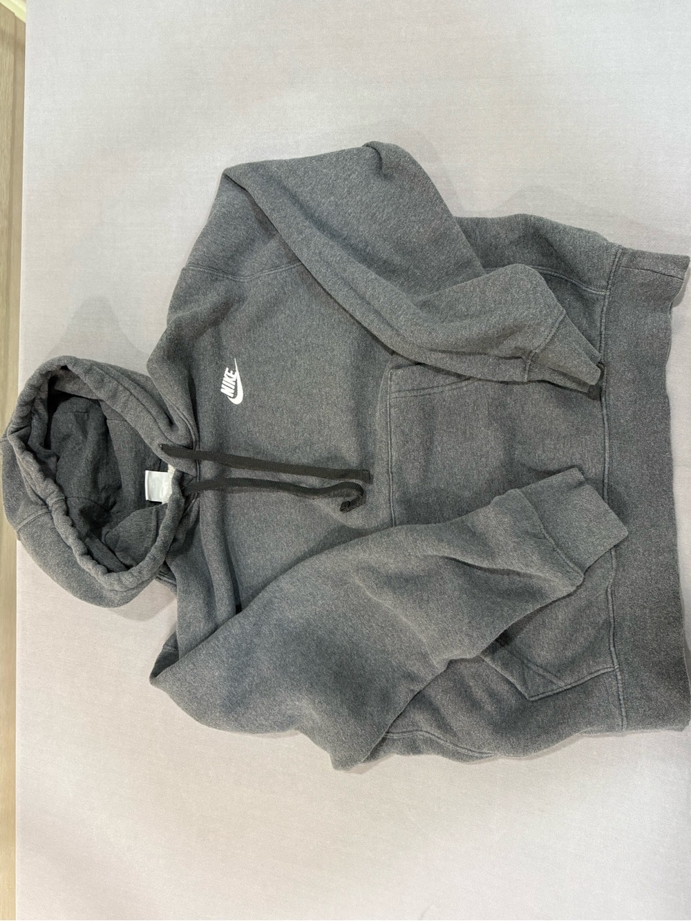 Nike Men Gray Pullover Fleece Hoodie Drawstring Logo Cotton Blend Solid M #020